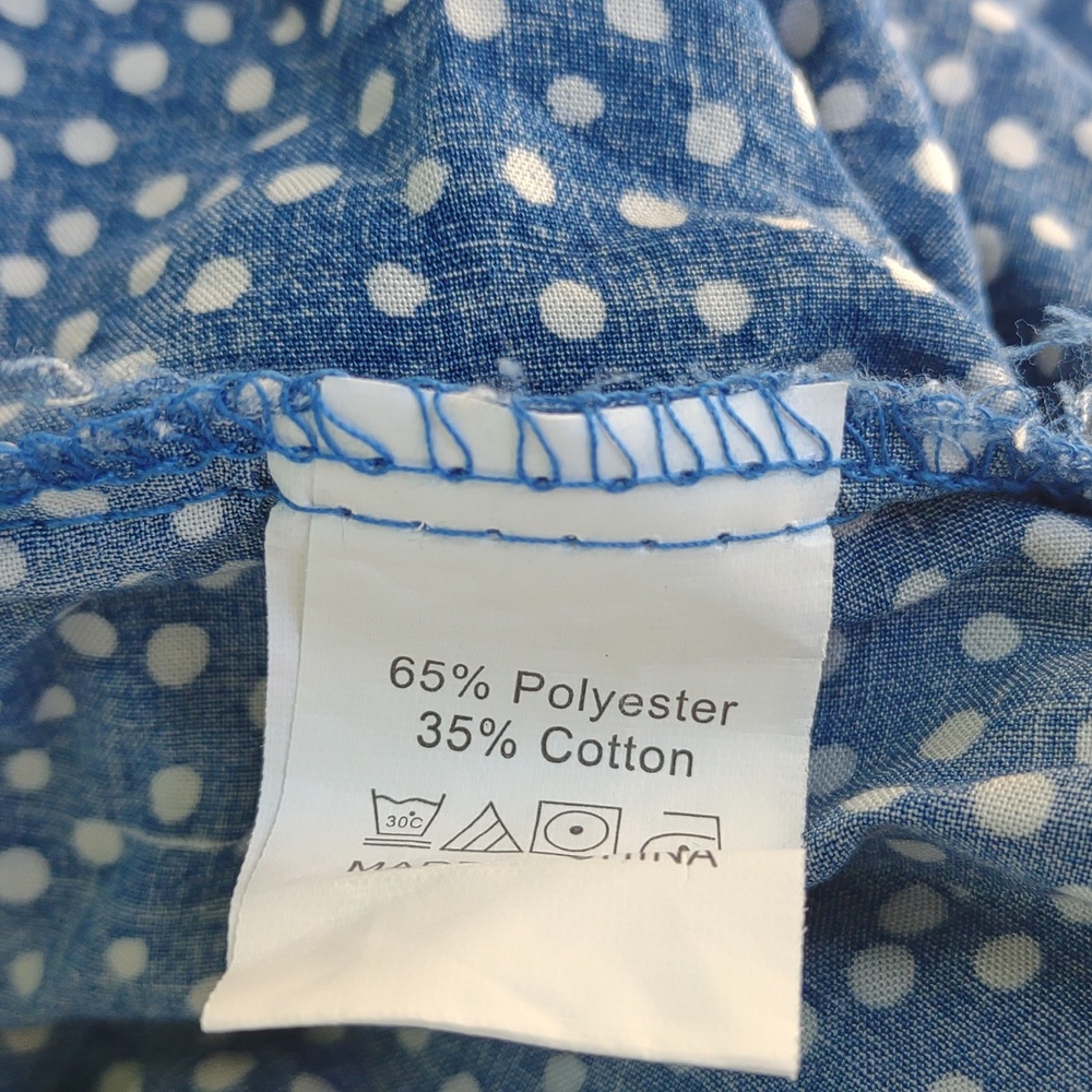 Blue Polka-Dot Tiered Peasant Dress L - Picture 6 of 8